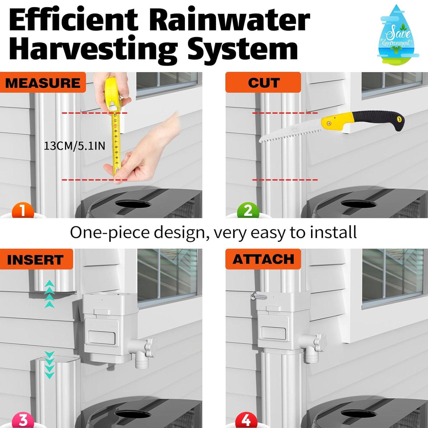Anivia Rainwater Collection System, Downspout Diverter Fits for 2x3 or 3x4 Inch Standard Downspouts, Rain Barrel Diverter Kit with Adjustable Valve and Filter. 5ft Hose - Brown