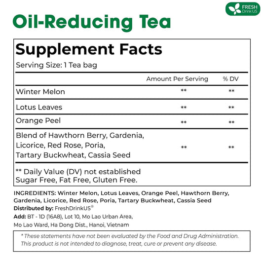 FRESHDRINKUS, 15 Packs of Oil Reducing Tea, Oil Cleansing for Liver, 10 Herbal Ingredients, Traditional Recipe Tea for Liver, 100% Natural, Easy Brewing, Steep Repeatedly (15 Packs)