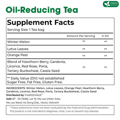 FRESHDRINKUS, 20 Packs of Oil Reducing Tea, Oil Cleansing for Liver, 10 Herbal Ingredients, Traditional Recipe Tea for Liver, 100% Natural, Easy Brewing, Steep Repeatedly