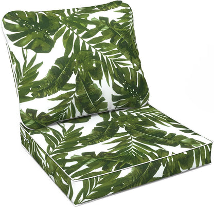 LVTXIII Outdoor Deep Seat Cushion Patio Seat and Back Cushion Set Seasonal Chair Cushion for Dining Arm Chairs, Wicker Chairs and Garden Furniture Decoration, 22"x22"x4", Palms Green