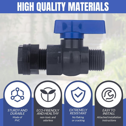 PVC Rain Barrel Spigot Kit 2 Pack 3/4" GHT Garden Diverter Kit With Bulkhead Fitting Garden Hose Faucet Thread Ball Valve for Water Adapter Tanks, Aquariums