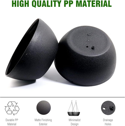 10 inch Hanging Planters for Outdoor Indoor Plants with Drainage Holes and Chain, 2 Pack Round Hanging Flower Pots for Garden Home Porch Decor, Black