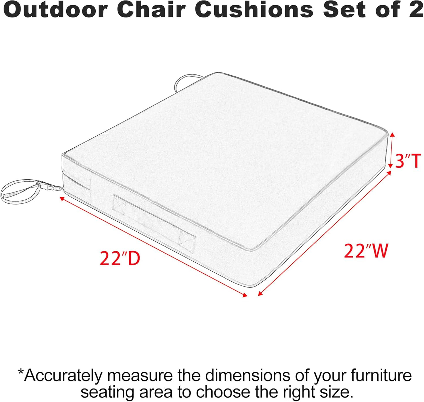 Favoyard Patio Chair Cushions 22 x 22 x 3 Inch Waterproof Outdoor Seat Cushions for Patio Furniture 3-Year Color Fastness Garden Sofa Couch Chair Pads with Handle & Adjustable Straps Set of 2, Green