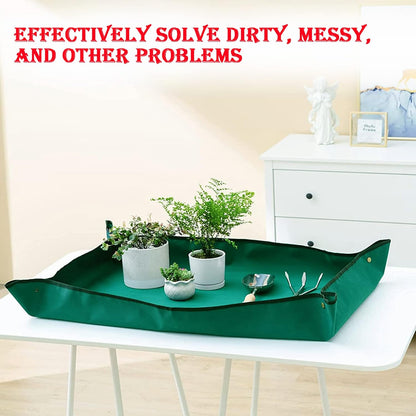 BIUWING Planter Tray, 2PCS Thickened Oxford Fabric Portable Indoor Plant Repotting Mat, Extra Large 43''*29'', Waterproof, Foldable, Blackish Green