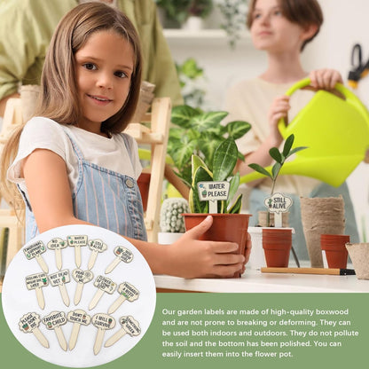 15pcs Funny Plant Signs Garden Markers Wooden Plant Labels Tab with Interesting Words Cute Patterns for Indoor and Outdoor Potted Used to Distinguish Potted Plants