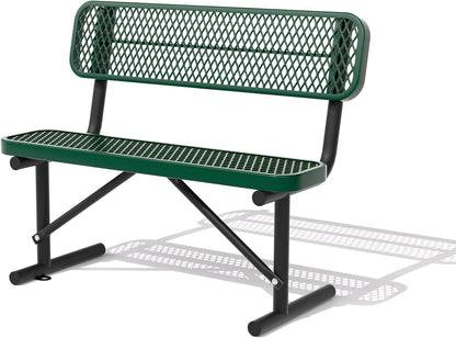 4 Feet Heavy Duty Metal Park Bench for Outside, Outdoor Bench with Backrest & Portable Frame, Commercial Benches for Shopping Malls, Stores, Parks, Patios, Decks, Green