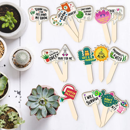 Funny Wooden Plant Labels - 15 Pack Tags for Succulents, Flowers, Greenery; Waterproof, Outdoor Garden Plant Markers; Perfect Gifts for Plant Lovers