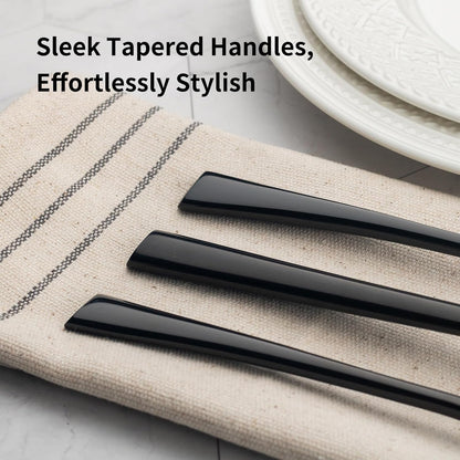Alata Bailey Black 20-Piece Forged Stainless Steel Flatware Set Cutlery Set, Service for 4, Silver Finish, Dishwasher Safe