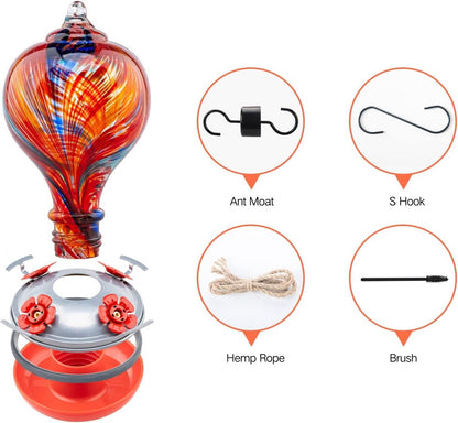 Muse Garden Hummingbird Feeders Blown Glass Hummingbird Feeder, Garden Backyard Decor, 32OZ, Mexican Stripes