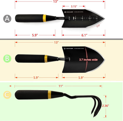 Heavy Duty Stainless Steel Garden Tool Set - Thoughtfully Crafted for Outdoor Patio Use, Perfect for Both Men and Women. Includes Gardening Trowel, Transplanting Shovel, and Hand Cultivators