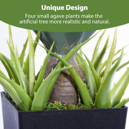 Artificial Spiked Agave Plant 2.5ft, 30 Inch Tall Fake Aloe Vera Plants in Black Pot, Fake Floor Plant Indoor Outdoor for Front Porch Patio Home Office Door Step Decor 1PCS