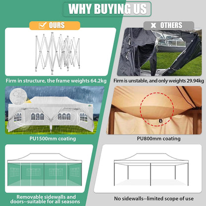 COBIZI 13x26 Pop Up Tent 13x26 Canopy with Sidewalls Heavy Duty Canopy Party Tent for Parties, Outdoor Wedding Large Event Tent Wind Waterproof UPF 50+ Ez Up in Garden Lawn with Roller Bag, White