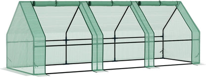 Outsunny 9' x 3' x 3' Mini Greenhouse with Zippered Doors & Roll-up Windows, Portable Plant Hot House with Durable PE Cover, Water Resistant, UV Protected for Outdoor Flowers, Vegetables, Green