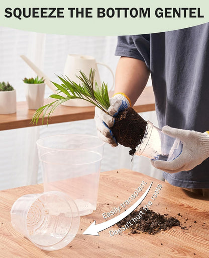 homenote Clear Nursery Pots for Plants,4/5/6.7 Inch Plant Pot for Planting Plastic Seedling Pots with Drainage Holes Seed Starter Pot Flower Pots High Transparency with 20 Plant Labels (30 Pack)