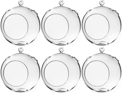 WGV Hanging Terrarium Globe, Width 7", Height 8", DIY Air Succulent Planter, Clear Glass Vase Orb with Flat Bottom, Candle Holder Outdoor Garden Decor, 6 Pieces