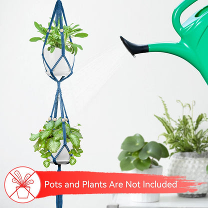 USLAI Macrame Plant Hanger Indoor Outdoor, Up to 4-15 inch Pot, Heavy 20lb Planters, Extra Long Strong Hanging Planter Basket Holder, Boho Home Decor, 49+72 Inch, Blue (POTS NOT Included)