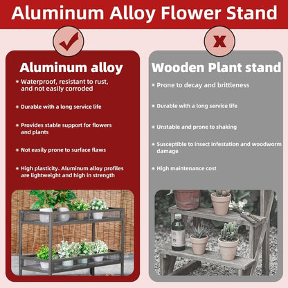 Outdoor Heavy-Duty 3-Tier Moving Garden Cart Sturdy Metal Plant Stand with High-Capacity Load & Rotating Wheels