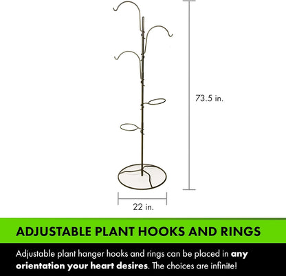 Yard Butler YT-5 Yard Tree Hanging Garden - Three Shepherd Hooks for Outdoor or Indoor Plant Hanging - Two Circular Holders for Plant Pots - Heavy Duty Anti-Tip Base and Steel Center Pole, Black, (IYT5)