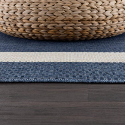 CAMILSON Outdoor Rug 8x10, Modern Outside Rugs for Patios Porches Waterproof Durable Washable Non-Shedding, Easy-to-Clean Indoor Outdoor Area Carpet (8 x 10, Bordered - Blue/White)