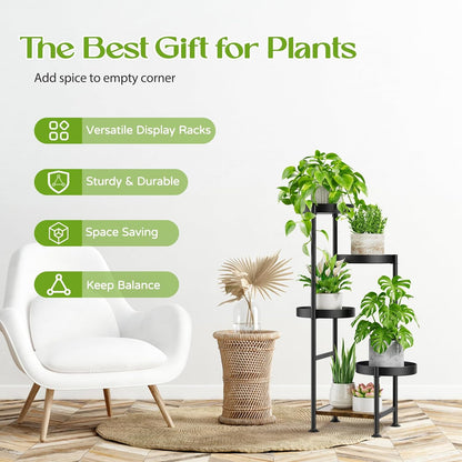 Plant Stand Indoor Outdoor, 5 Tier Metal Flower Pot Shelf Holder Clearance, Tall Corner Rack for Multiple Plants, Modern Organizer Display for Patio Orchid Office Porch Living Room Garden, Black