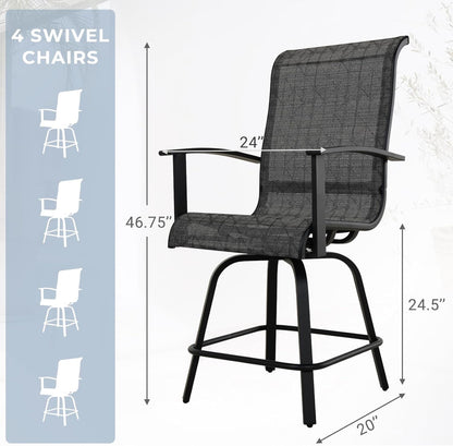 Grand patio 5-Piece Counter Height Patio Bar Set, Swivel Bar Stools and Faux Wood Grain Dining Table with Ice Bucket for Outdoor Kitchen Bistro Small Space Restaurant, Black&Grey Plaid
