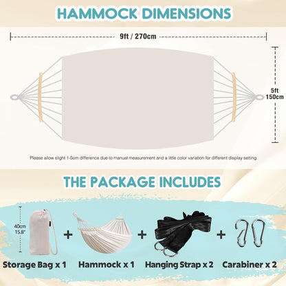 Anyoo Garden Cotton Hammock Comfortable Fabric Hammock with Spreader Bar Sturdy Hammocks Up to 450lbs Portable Lightweight Hammocks with Travel Bag for Camping Outdoor/Indoor Patio Backyard