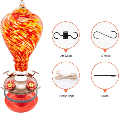 Muse Garden Hummingbird Feeders for Outdoors Hanging, Blown Glass Hummingbird Feeder, Hummingbird Gifts for Mom, Garden Backyard Decor for Outside, Unique Gifts Idea for Women, 34OZ, Daylight