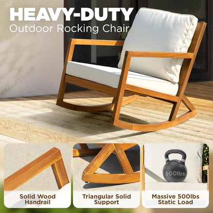 IDZO Rocking Chairs Design Heavy Duty 400lbs Capacity Wood Patio Bistro Set 3 Piece Outdoor