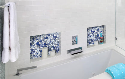 Blujellyfish Blue & White Pebble Tile Porcelain Mosaic Tiles for Art Deco (Pack of 5)