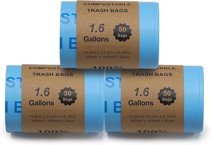 Airthereal Bundle | 2-Pack Replacement Activated Carbon Filters + 1 Electric Kitchen Composter Bucket with Lid + 3-Pack Compostable Trash Bags (1.6 Gallon, 150 Count, Blue)