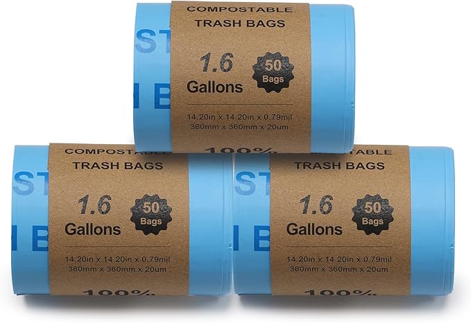 Airthereal Bundle | Electric Kitchen Composter Bucket with Lid and 3-Pack Compostable Trash Bags (1.6 Gallon, 150 Count, Blue) - Compatible with R500 Revive Electric Kitchen Composter