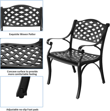 5 Piece Patio Dining Set, All Weather Cast Aluminum Outdoor Dining Table and Chairs Set of 4, Patio Furniture Conversation Set with 4 Chairs and 30.31" Round Table, 2.36" Umbrella Hole