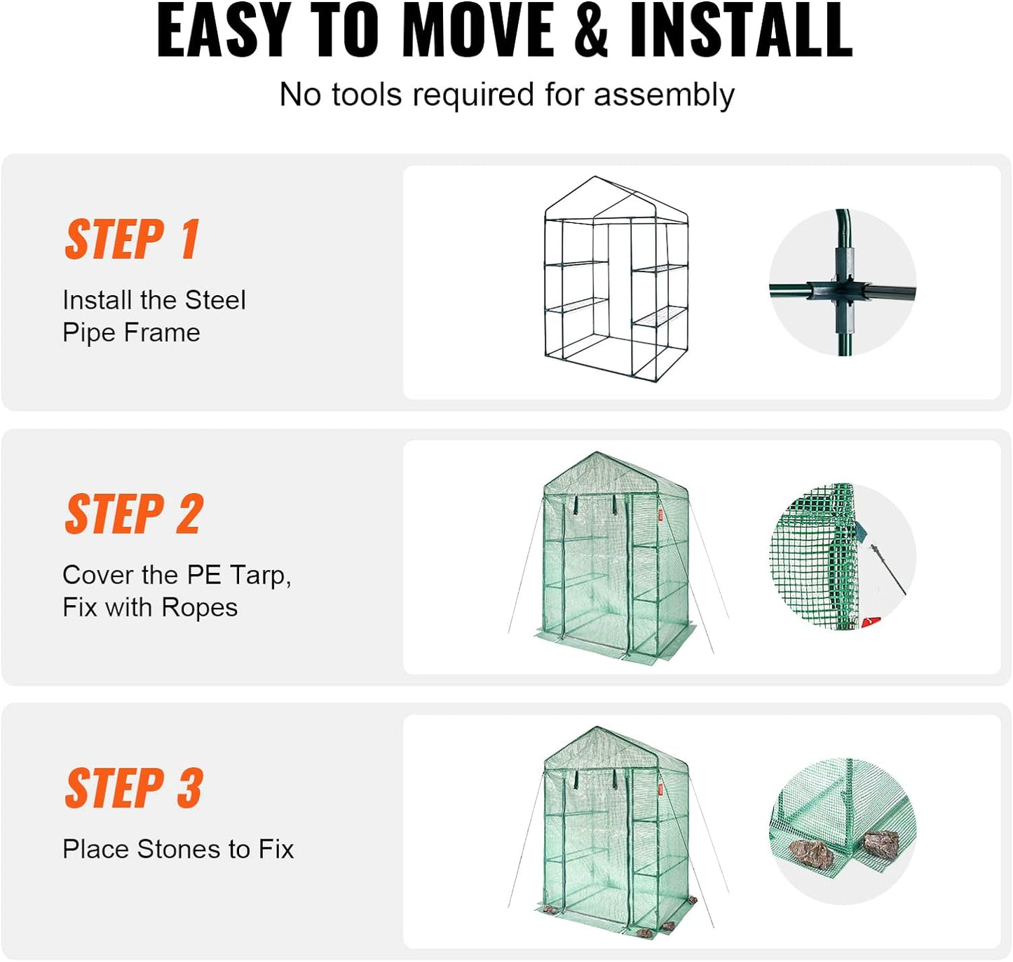 VEVOR Walk-in Green House, 55.5 x 29.3 x 80.7 inch, Portable Greenhouse with Shelves, High Strength PE Cover with Roll-up Zipper Door and Steel Frame, Set Up in Minutes, for Planting and Storage