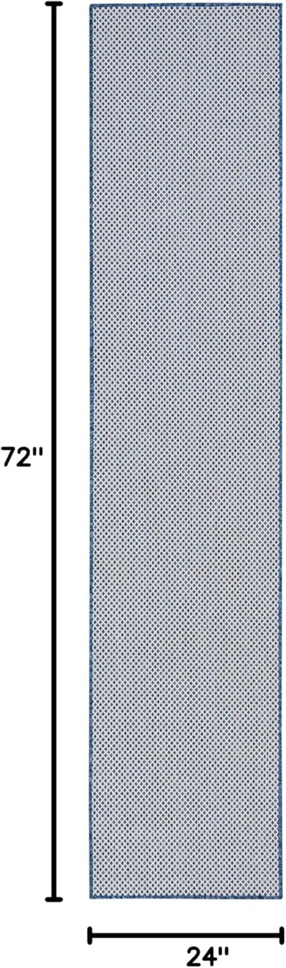 Nourison Home Courtyard Ivory Blue 2' x 6' Area Rug Easy Clean, Non Shedding, Bed Room, Living Room, Dining Room, Kitchen (6' Runner)