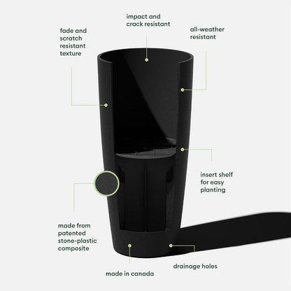 Veradek Mason Series Vega Planter - Round Tall Planter for Indoor or Outdoor Porch/Patio | Made from Plastic-Stone Composite with Drainage Holes | Modern Décor for, Flowers, Interior Plants