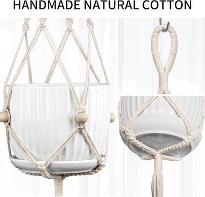 2 Pack Macrame Plant Hanger, 44 Inch, Fits 4-12 Inch Pots, Extra Long Indoor Outdoor Hanging Planter Basket Flower Pot Holder, Boho Home Decor, Ivory (POTS NOT Included)