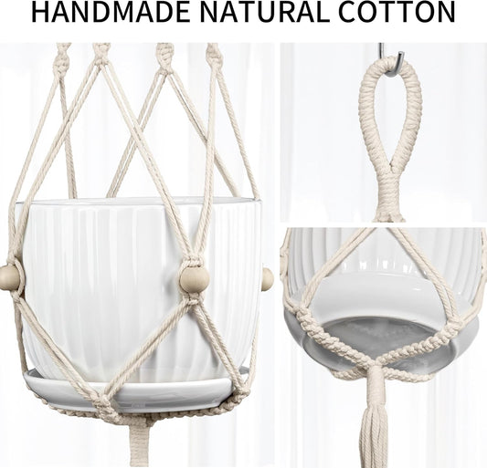 2 Pack Macrame Plant Hanger, 44 Inch, Fits 4-12 Inch Pots, Extra Long Indoor Outdoor Hanging Planter Basket Flower Pot Holder, Boho Home Decor, Ivory (POTS NOT Included)