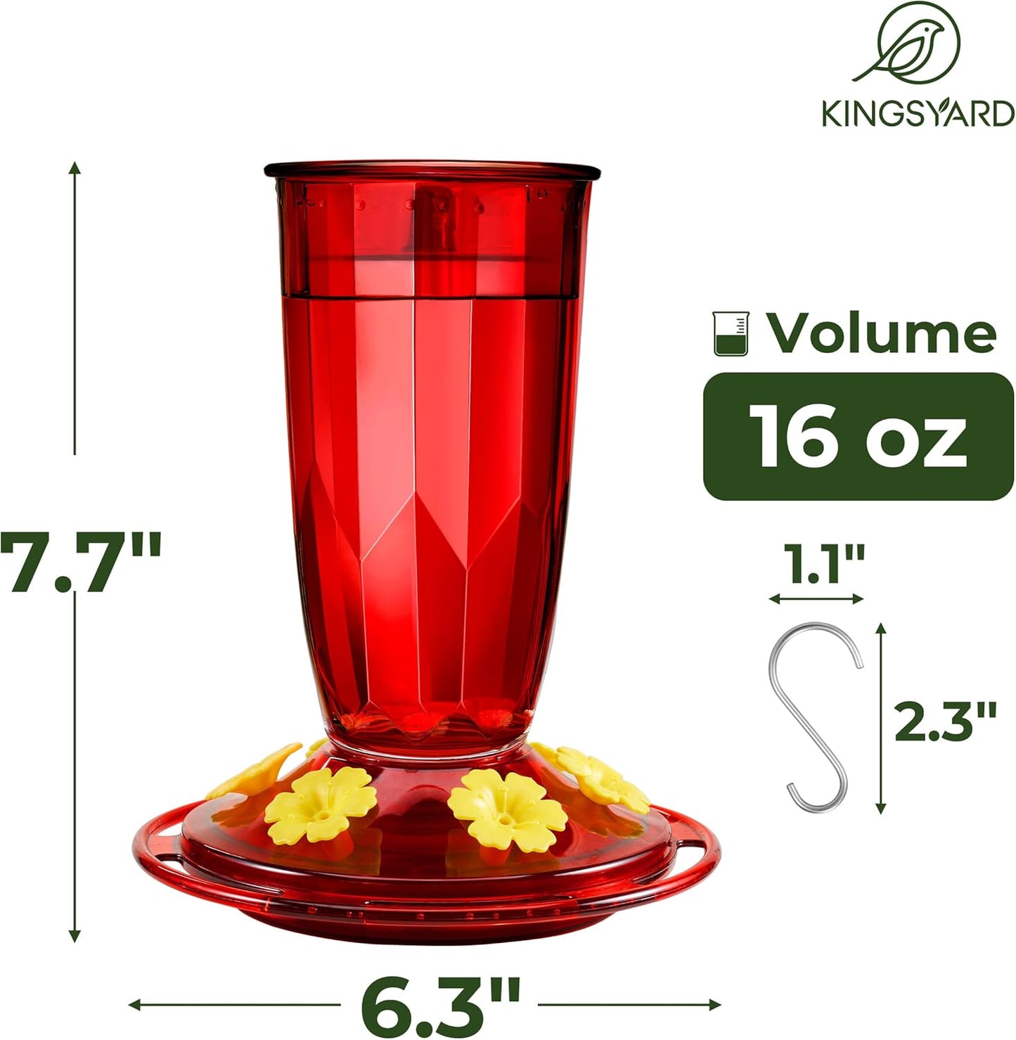 Kingsyard Hummingbird Feeder for Outdoors Hanging - 6 Bee Guard Feeding Ports & Built-in Ant Moat, Wild Bird Feeder for Outside Garden Yard Patio 16 Oz, Red