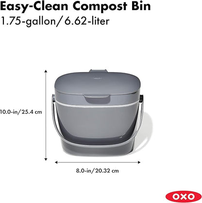 OXO Good Grips EASY-CLEAN COMPOST BIN - CHARCOAL - 1.75 GAL/6.62 L