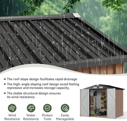 Aoxun 6.2x4 FT Shed Outdoor Storage Shed with Lockable Doors & Slooping Roof Metal Garden Tool Shed for Backyard, Patio, Poolside (Brown)