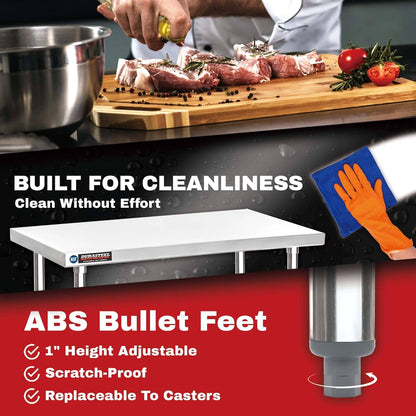 DuraSteel Food Prep Stainless Steel Table - 30 x 12 Inch Commercial Metal Workbench with Adjustable Under Shelf - NSF Certified - for Restaurant, Warehouse, Home, Kitchen, Garage