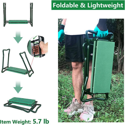 BESTHLS Garden Kneeler and Seat - Heavy Duty Folding Stool with Thick Pad, Tool Pouch, 330 lbs Capacity - Knee & Back Support, Perfect for Seniors, Women, Men