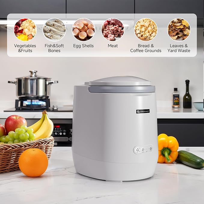 AMZCHEF Electric Composter for Kitchen, 4L Countertop Compost Bin Machine - Fast 4-Hour Food Waste to Fertilizer, Odorless Auto-Cleaning Quiet Eco-Friendly Home Composting for Indoor Use