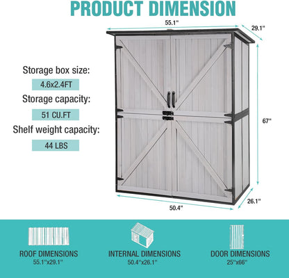 Outdoor Storage Cabinet with Adjustable Shelves, Large Metal Frame Garden Shed for Bike & Tool Storage, Lockable Waterproof Vertical Cabinet Box for Backyard, Patio, Lawn, Deck
