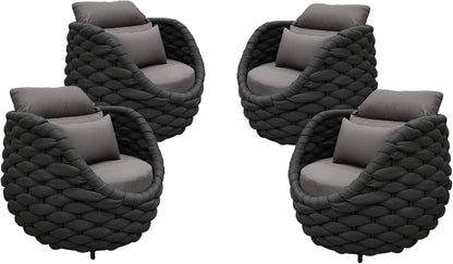 TWT 4 Pieces Patio Sofas All-Weather Rope Balcony Furniture with Cushions & Pillows, Patio Couch Outdoor Patio Furniture Set for Indoor, Balcony, Backyard, Poolside, Dark Grey
