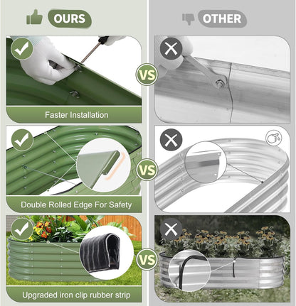 Galvanized Raised Garden Bed - 4x2x1.4FT Metal Planter Boxes Outdoor | Oval Steel Raised Bed Kit for Gardening with Protective Tape, Gloves for Vegetables, Flower, Herb (Green)