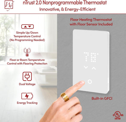 36 Sqft Heated Floor Mat Kit with Radiant Floor Heating System Thermostat UTN5, Two Sensors, Tester, 120V Electric Radiant Floor Heating Mat installs under Bathroom Tile, Vinyl - WarmlyYours TempZone