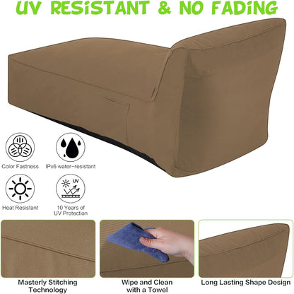 Modern-Depo Outdoor Chaise Lounge Chair, Sunbed UV Resistant Sofa Couch Patio Furniture Waterproof Outside Sunlounge Reclining Sunbathing Bed Comfy Single Chaise Daybed for Garden, Pool, Beach, Beige