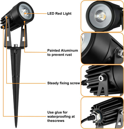 DLLT LED Solar Landscape Spotlights, 2W Solar Spotlights Outdoor IP65 Waterproof, 9.8ft Cable 2-in-1 Solar Powered Lights, Auto On/Off Tree Spot Lights for Yard, Driveway, Walkway, Red Lighting