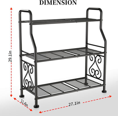 GIOTORENT Plant Stand Outdoor Indoor 3 Tier Metal Waterproof - 29.1" Plant Shelf for Patio, Balcony, Living Room, Large Capacity Tiered Plant Rack, Black
